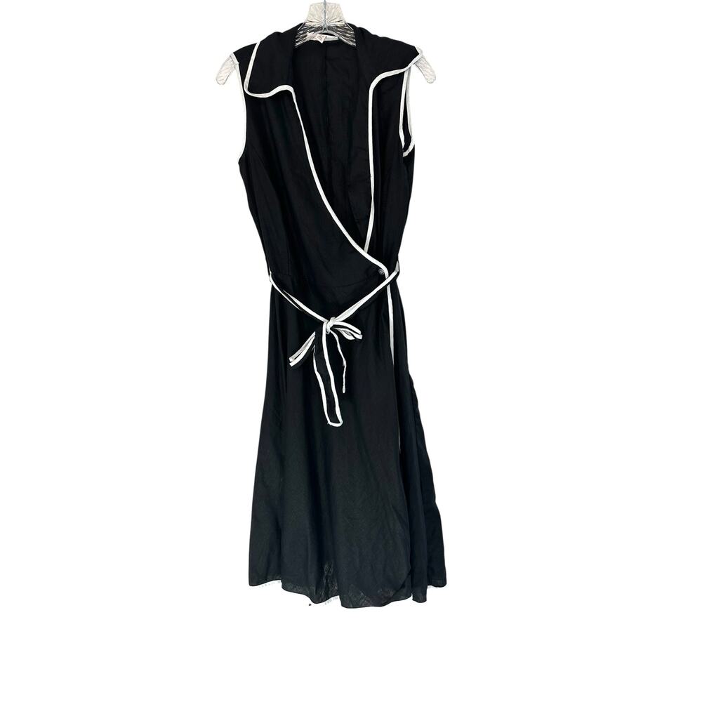 JM Collection Dress‎ Black Linen Lagenlook Sleeveless Faux Wrap Yacht Size 8
